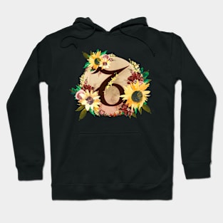 Capricorn Zodiac Horoscope Maroon and Sunflower Floral Monogram Hoodie